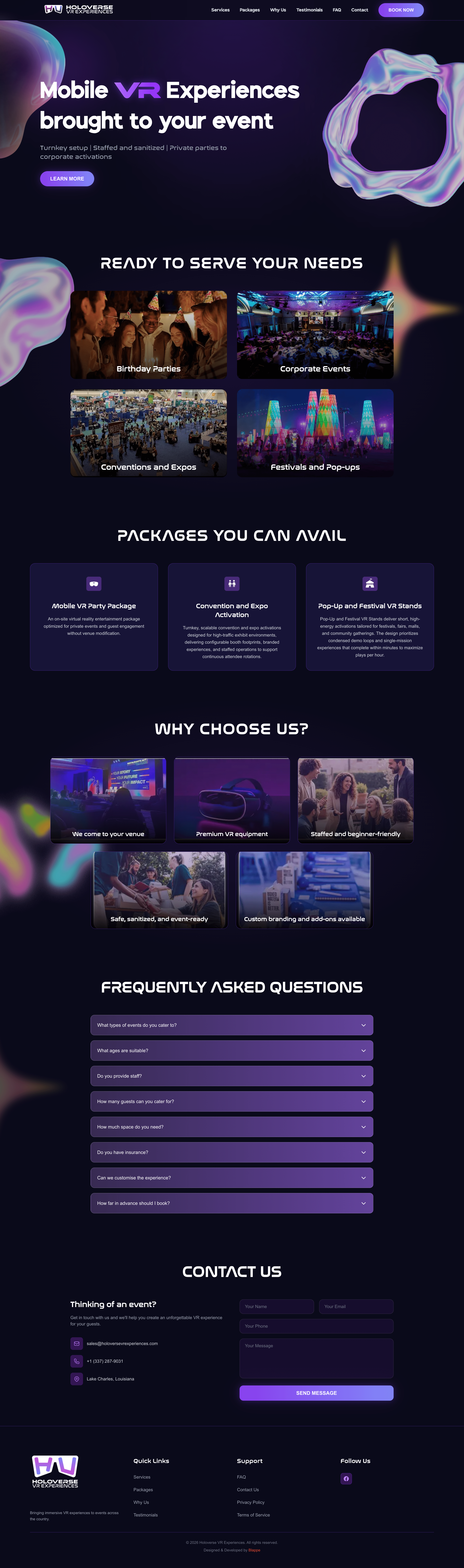 Holoverse VR Experiences website preview